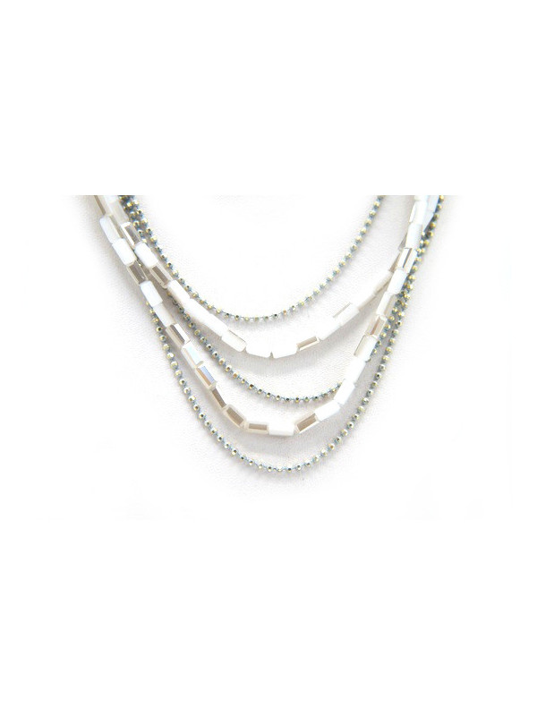 Collier multi rangs perles blanc gris 