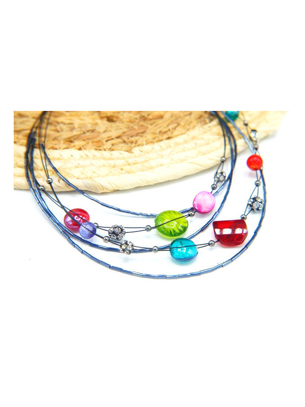 Collier multi cables perles colorées 