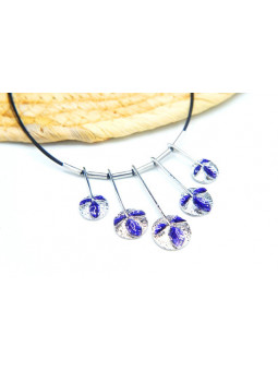 Collier plateaux argent émail violet 