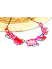 Collier rectangles émail rouge rose 