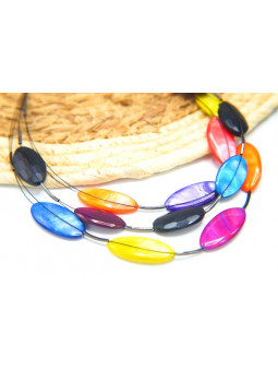 Collier cables perles oblongues multicolores 