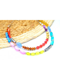 Collier 2 rangs perles multicolores 