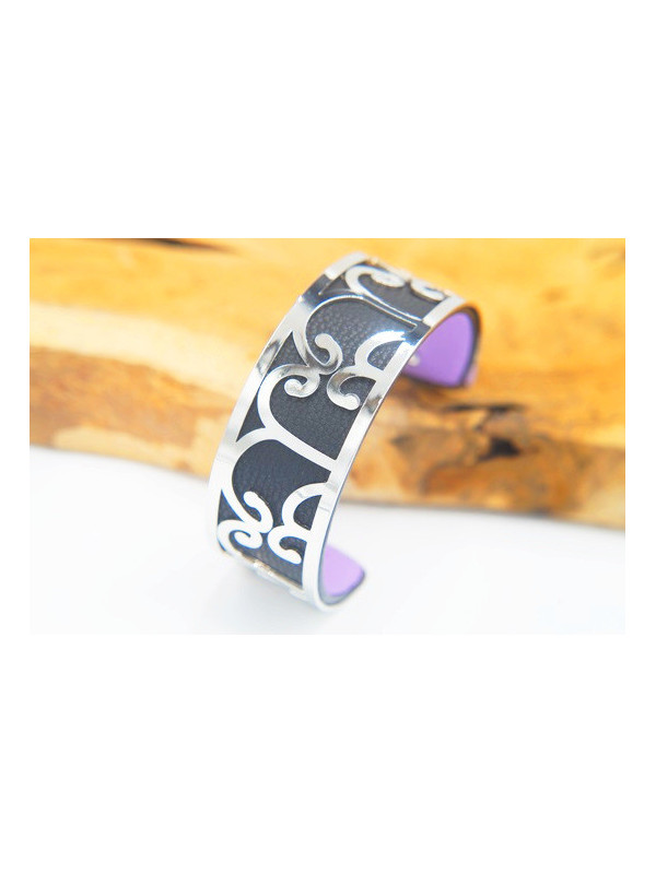 Bracelet fantaisie noir courbes argent 