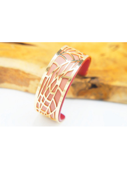 Bracelet fantaisie rose métal doré 