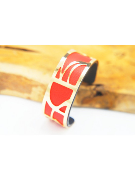 Bracelet fantaisie rouge métal ajouré doré 