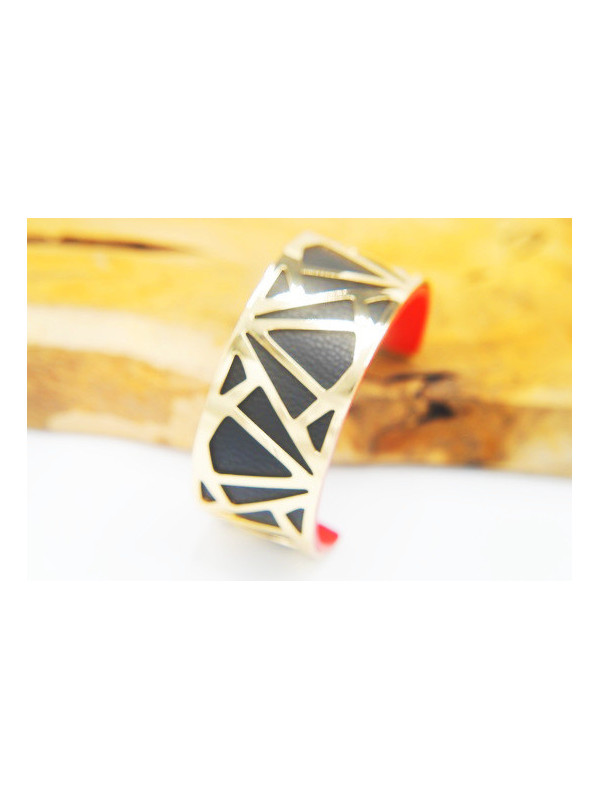 Bracelet fantaisie noir triangles dorés 