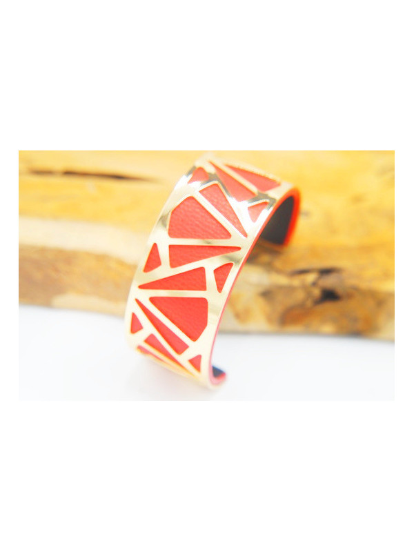 Bracelet fantaisie rouge triangles dorés 