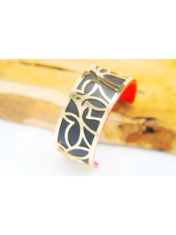 Bracelet fantaisie noir pétales dorés 