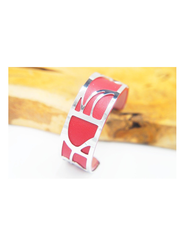 Bracelet fantaisie rouge métal ajouré argent 