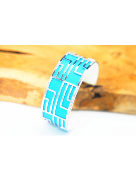 Bracelet fantaisie labyrinthe argent fond turquoise 
