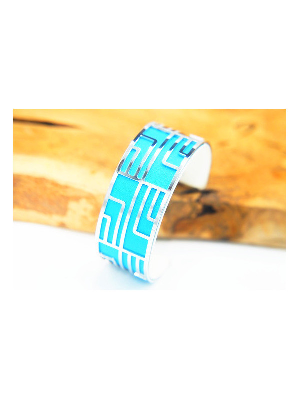Bracelet fantaisie labyrinthe argent fond turquoise 