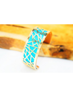Bracelet fantaisie turquoise puzzle doré 
