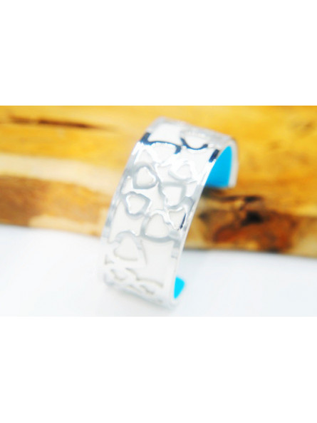 Bracelet fantaisie blanc coeurs argent 