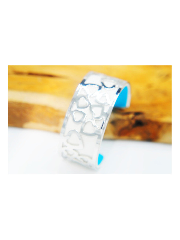 Bracelet fantaisie blanc coeurs argent 
