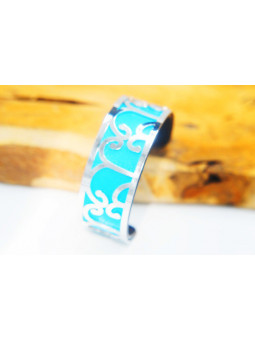 Bracelet fantaisie métal ajouré argent turquoise 