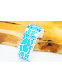 Bracelet fantaisie turquoise pétales argent 