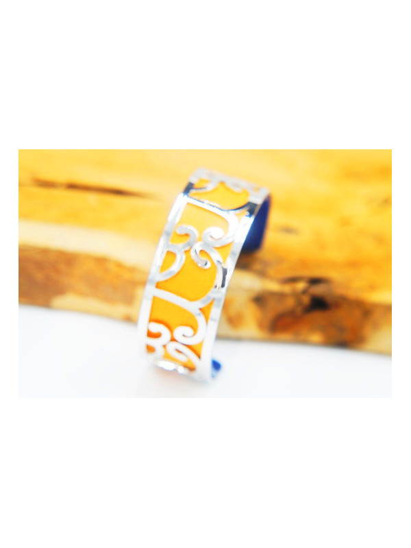 Bracelet fantaisie orange courbes argent 
