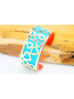 Bracelet fantaisie turquoise coeurs dorés 