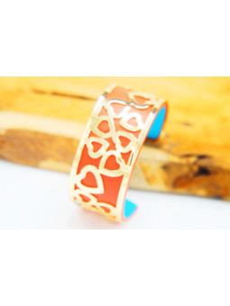 Bracelet fantaisie orange coeurs dorés 