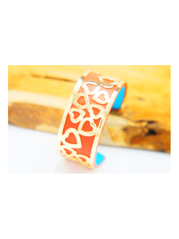 Bracelet fantaisie orange coeurs dorés 