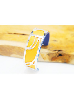 Bracelet fantaisie métal argent fond orange 