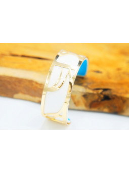 Bracelet fantaisie blanc courbes dorées 