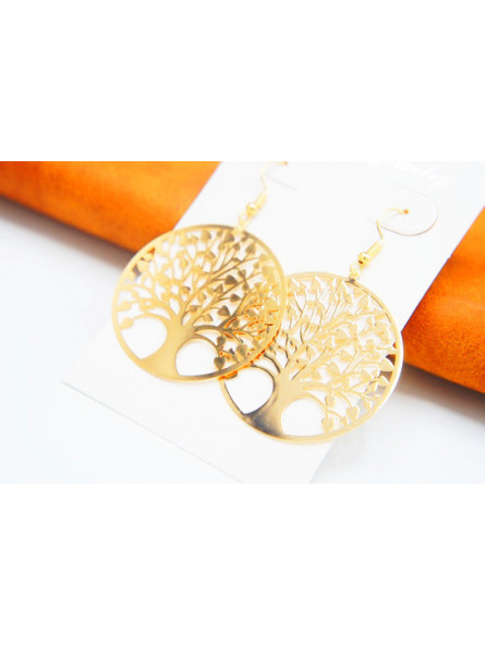 Boucles d'oreilles arbres de vie dorés 