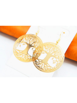 Boucles d'oreilles arbres vie racines dorés 