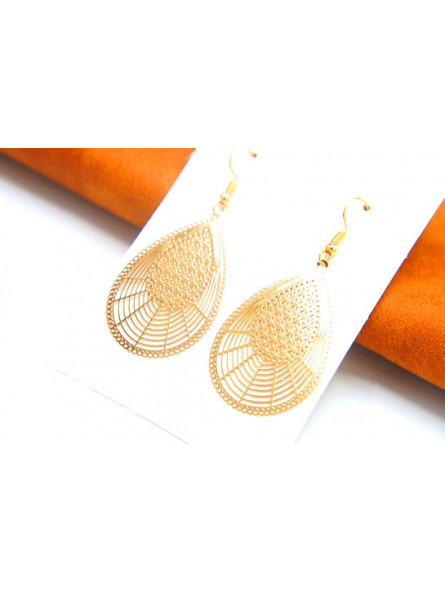 Boucles d'oreilles plateaux gouttes dorées 