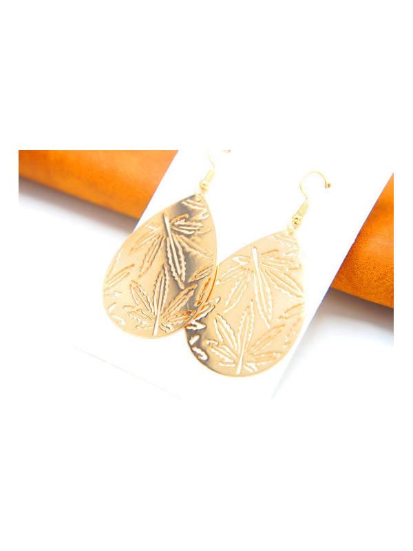 Boucles d'oreilles gouttes motifs feuilles dorées 