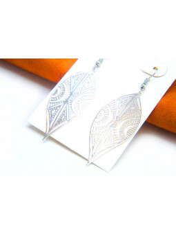 Boucles d'oreilles feuilles motifs ajourés argentés 