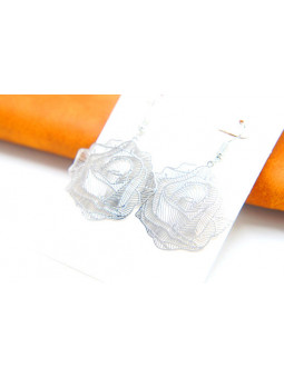 Boucles d'oreilles roses ajourées argent 