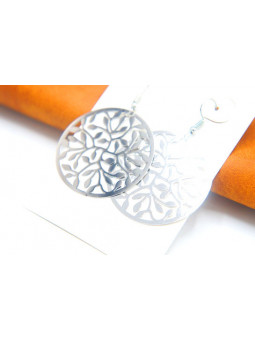 Boucles d'oreilles rondeurs feuillage argent 