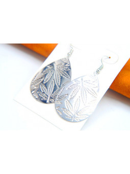 Boucles d'oreilles plateaux motifs feuilles argent 