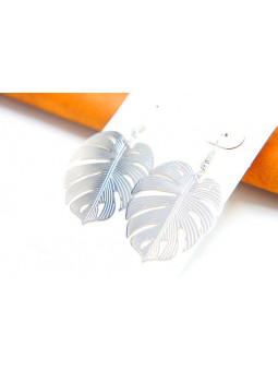Boucles d'oreilles feuilles arentées 