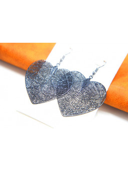 Boucles d'oreilles coeurs ajourés noirs 