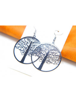 Boucles d'oreilles arbres de vie noirs 