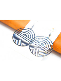 Boucles d'oreilles rondeurs ajourées noires 