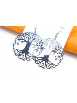 Boucles d'oreilles arbres métal noir 