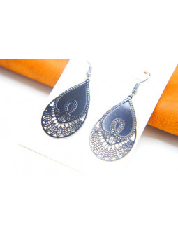 Boucles d'oreilles gouttes métal noir 