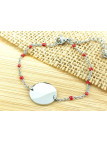 Bracelet Acier rondeur argent perles rouges 