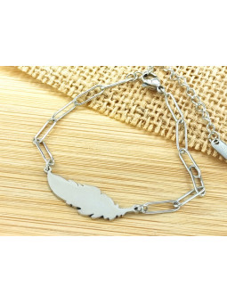 Bracelet Acier plume argent 