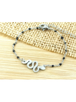 Bracelet Acier serpent perles noires 