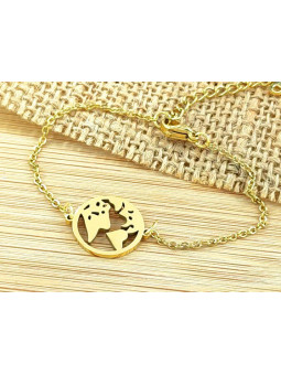 Bracelet Acier globe doré 