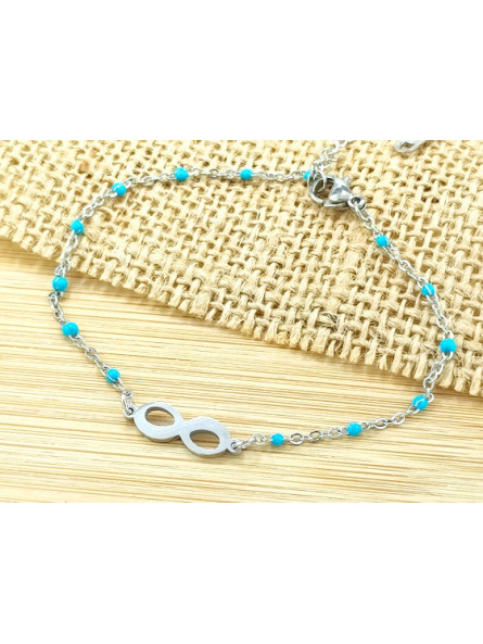 Bracelet Acier infini argent perles turquoises 