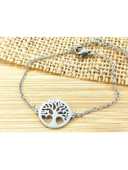 Bracelet Acier arbre de vie argent 