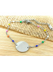 Bracelet Acier plateau argent perles multicolores 