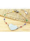 Bracelet Acier coeur argent perles multicolores 