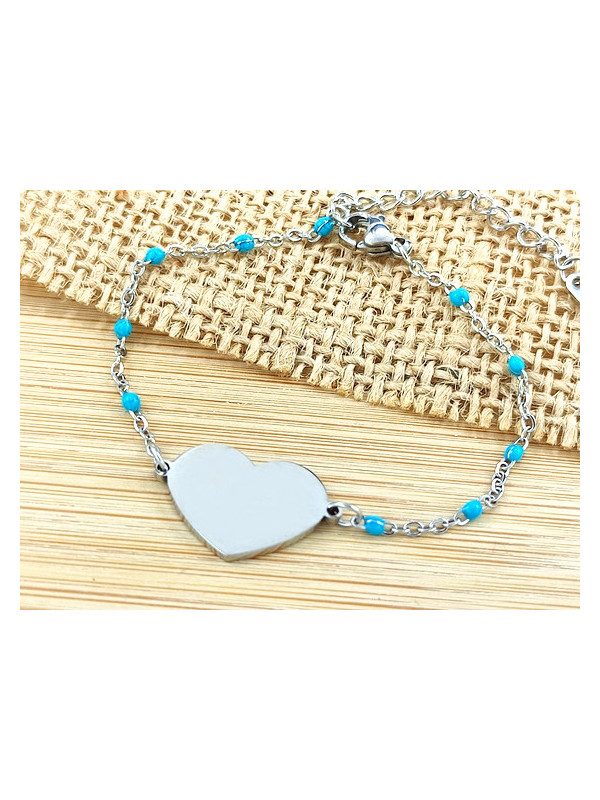 Bracelet Acier coeur argent perles turquoises 