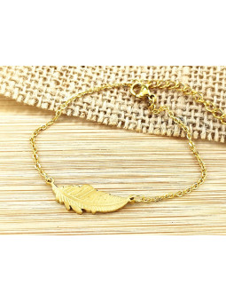 Bracelet Acier plume courbe dorée 